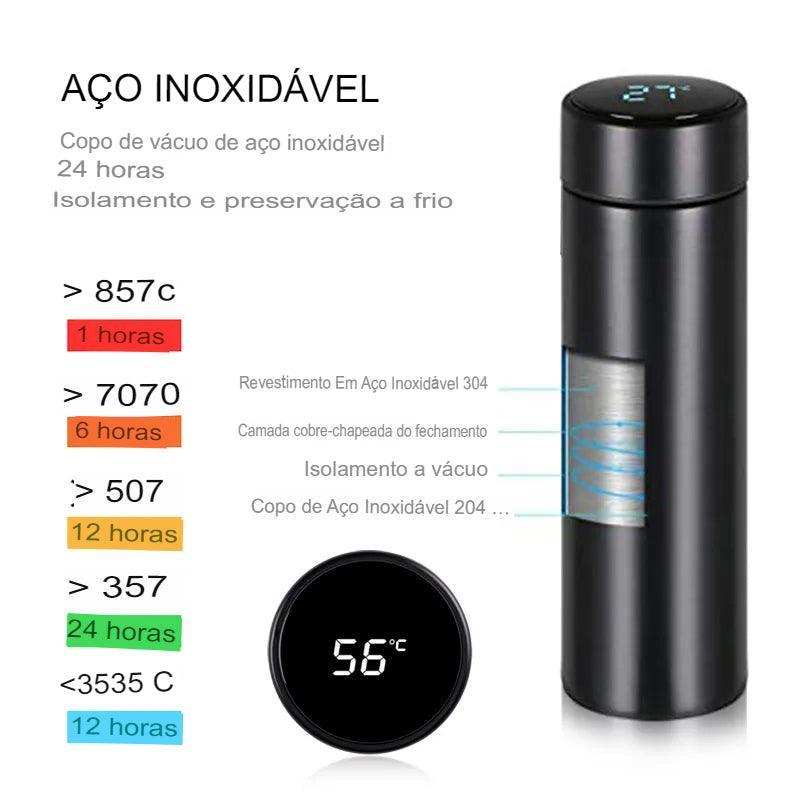 Garrafa Térmica 500ml Com Led Temperatura Inox Agua Café Display Digital - Leão Shop
